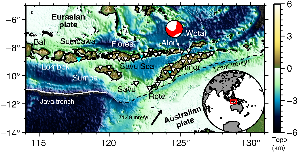 Map of the Banda Arc catalog area